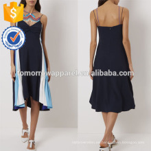 Vestido midi de la nueva moda de la marina de guerra con los paneles de la raya y ropa delantera de las mujeres de la manera de la fabricación del frente del cordón (TA5257D)